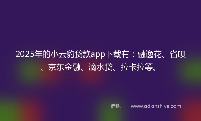 2025年的小云豹贷款app下载有：融逸花、省呗、京东金融、滴水贷、拉卡拉等。