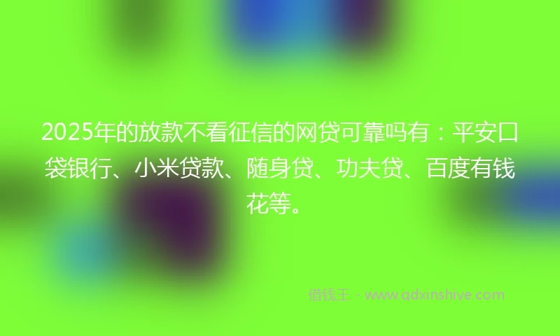 2025年的放款不看征信的网贷可靠吗有：平安口袋银行、小米贷款、随身贷、功夫贷、百度有钱花等。