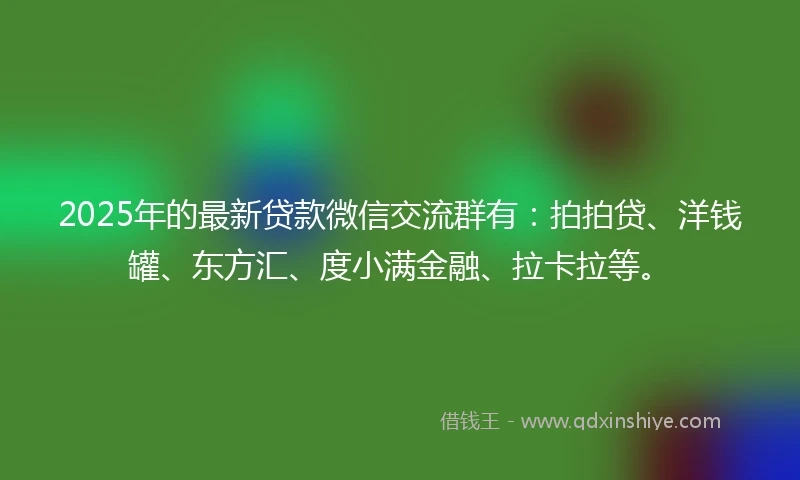 2025年的最新贷款微信交流群有：拍拍贷、洋钱罐、东方汇、度小满金融、拉卡拉等。