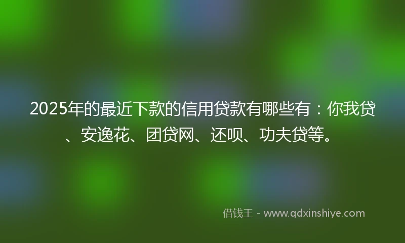 2025年的最近下款的信用贷款有哪些有：你我贷、安逸花、团贷网、还呗、功夫贷等。