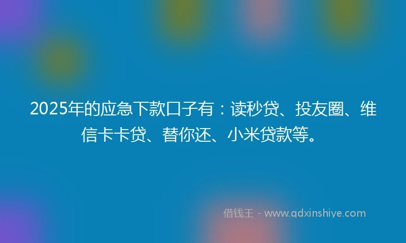 2025年的应急下款口子有：读秒贷、投友圈、维信卡卡贷、替你还、小米贷款等。