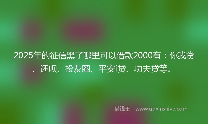 2025年的征信黑了哪里可以借款2000有：你我贷、还呗、投友圈、平安i贷、功夫贷等。