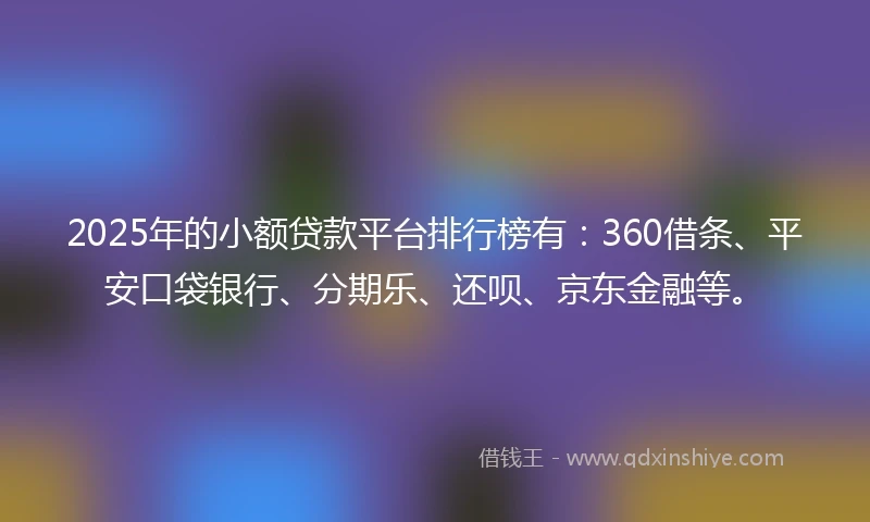 2025年的小额贷款平台排行榜有：360借条、平安口袋银行、分期乐、还呗、京东金融等。