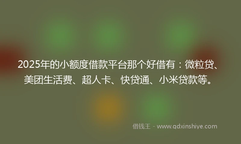 2025年的小额度借款平台那个好借有：微粒贷、美团生活费、超人卡、快贷通、小米贷款等。