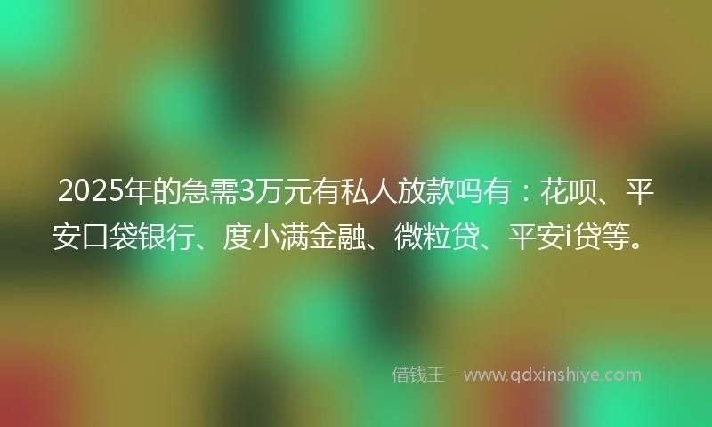 2025年的急需3万元有私人放款吗有：花呗、平安口袋银行、度小满金融、微粒贷、平安i贷等。