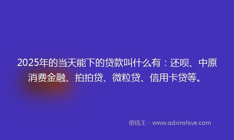 2025年的当天能下的贷款叫什么有：还呗、中原消费金融、拍拍贷、微粒贷、信用卡贷等。