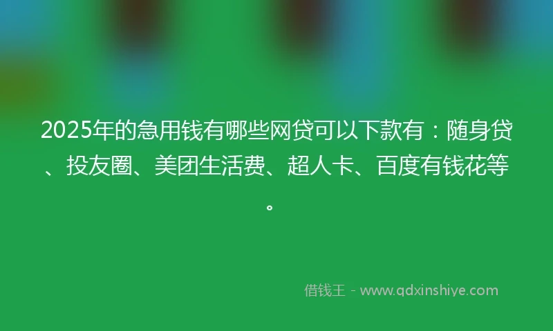 2025年的急用钱有哪些网贷可以下款有：随身贷、投友圈、美团生活费、超人卡、百度有钱花等。