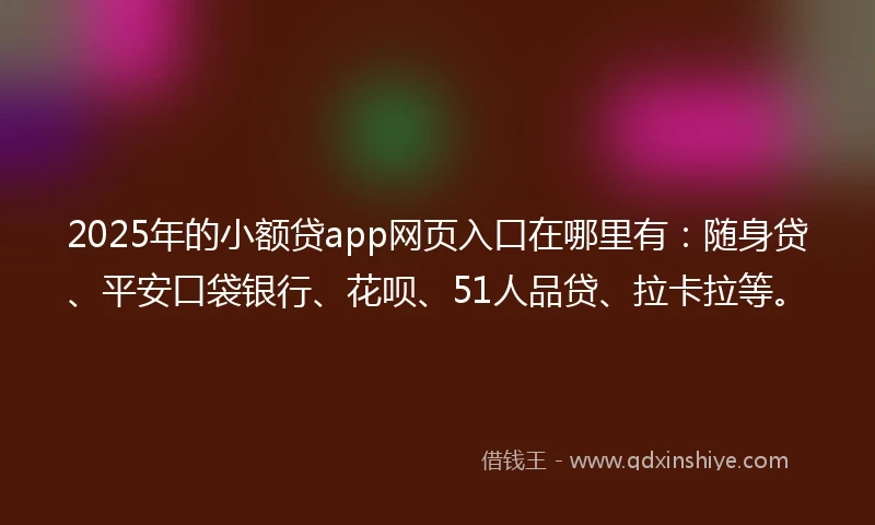 2025年的小额贷app网页入口在哪里有：随身贷、平安口袋银行、花呗、51人品贷、拉卡拉等。