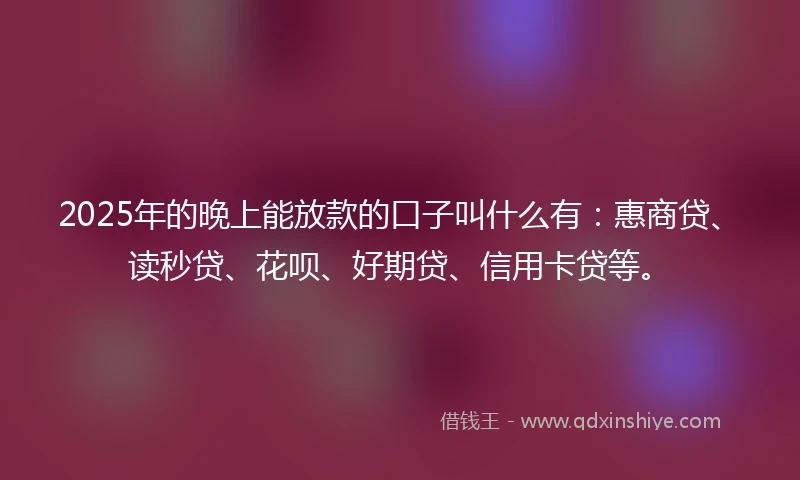 2025年的晚上能放款的口子叫什么有：惠商贷、读秒贷、花呗、好期贷、信用卡贷等。