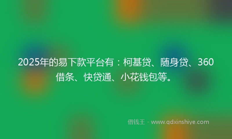 2025年的易下款平台有：柯基贷、随身贷、360借条、快贷通、小花钱包等。