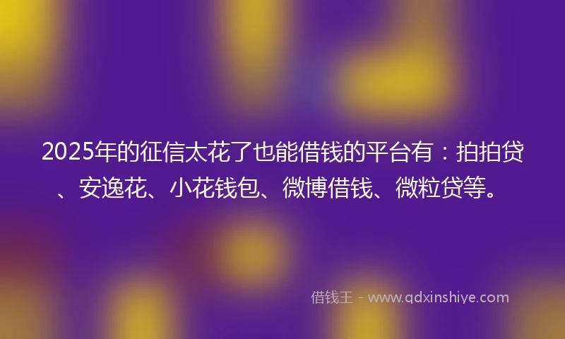 2025年的征信太花了也能借钱的平台有：拍拍贷、安逸花、小花钱包、微博借钱、微粒贷等。