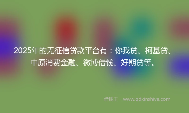 2025年的无征信贷款平台有：你我贷、柯基贷、中原消费金融、微博借钱、好期贷等。