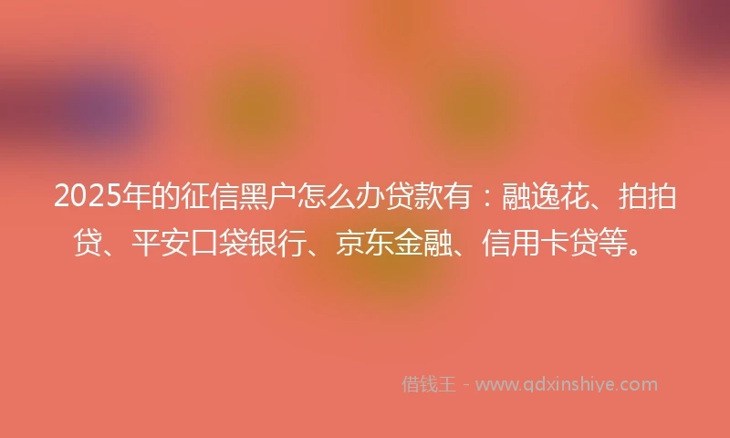 2025年的征信黑户怎么办贷款有：融逸花、拍拍贷、平安口袋银行、京东金融、信用卡贷等。