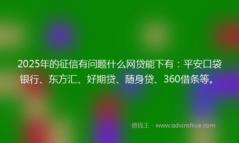 2025年的征信有问题什么网贷能下有：平安口袋银行、东方汇、好期贷、随身贷、360借条等。