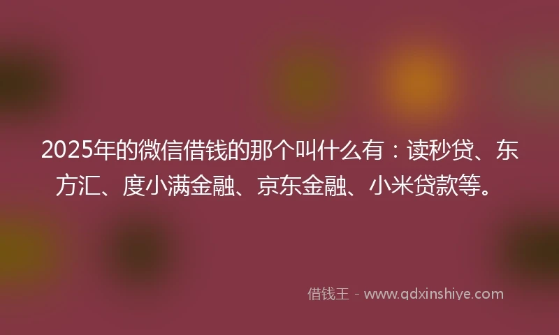 2025年的微信借钱的那个叫什么有：读秒贷、东方汇、度小满金融、京东金融、小米贷款等。