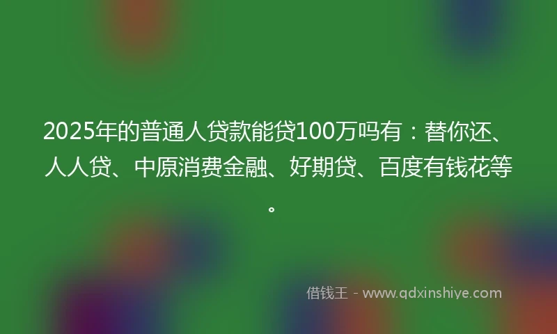 2025年的普通人贷款能贷100万吗有：替你还、人人贷、中原消费金融、好期贷、百度有钱花等。