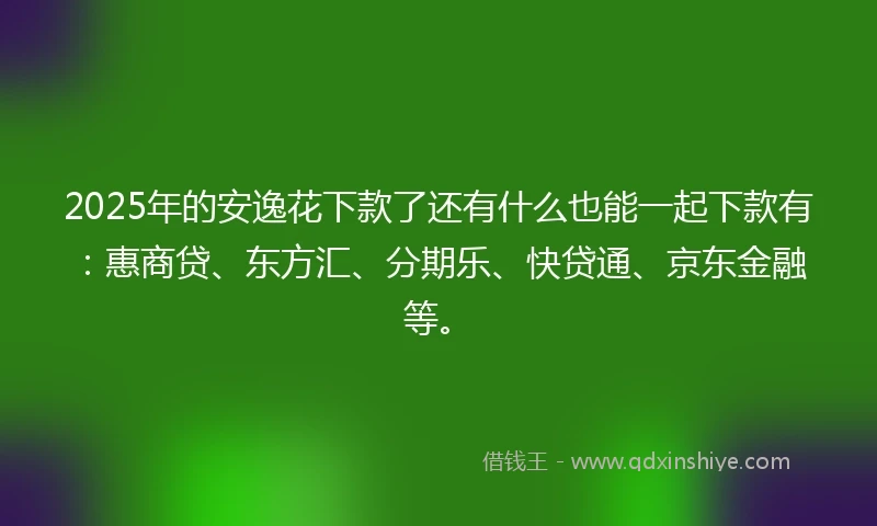 2025年的安逸花下款了还有什么也能一起下款有：惠商贷、东方汇、分期乐、快贷通、京东金融等。