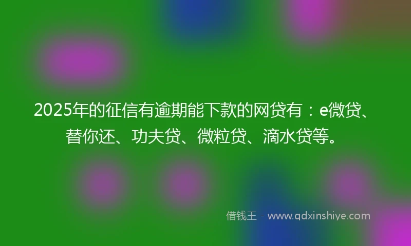2025年的征信有逾期能下款的网贷有：e微贷、替你还、功夫贷、微粒贷、滴水贷等。