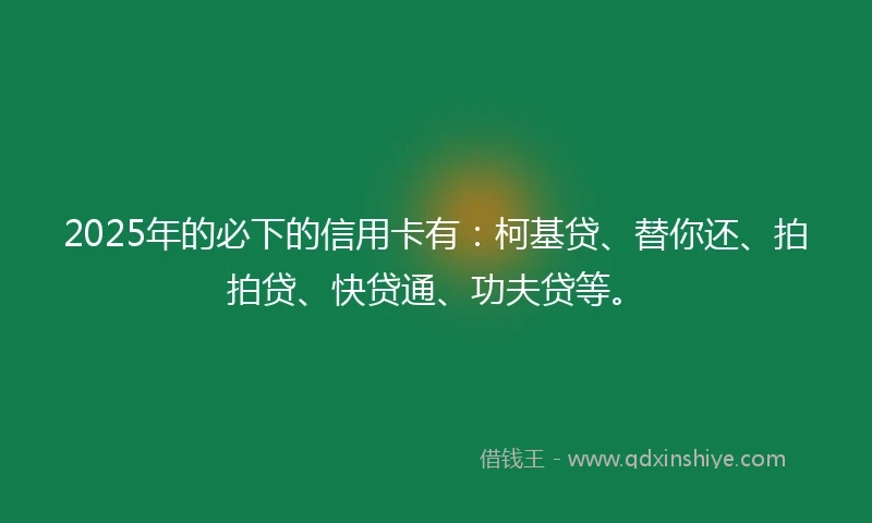 2025年的必下的信用卡有：柯基贷、替你还、拍拍贷、快贷通、功夫贷等。