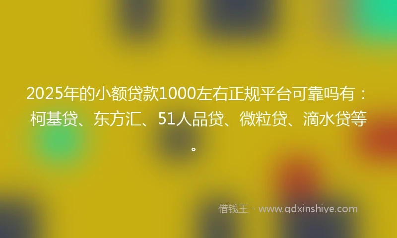 2025年的小额贷款1000左右正规平台可靠吗有：柯基贷、东方汇、51人品贷、微粒贷、滴水贷等。