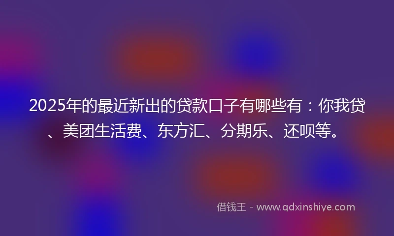 2025年的最近新出的贷款口子有哪些有：你我贷、美团生活费、东方汇、分期乐、还呗等。