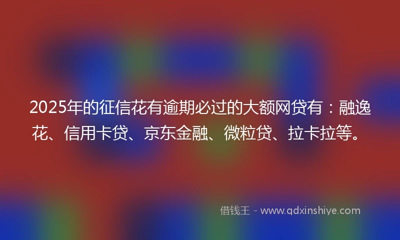 2025年的征信花有逾期必过的大额网贷有：融逸花、信用卡贷、京东金融、微粒贷、拉卡拉等。