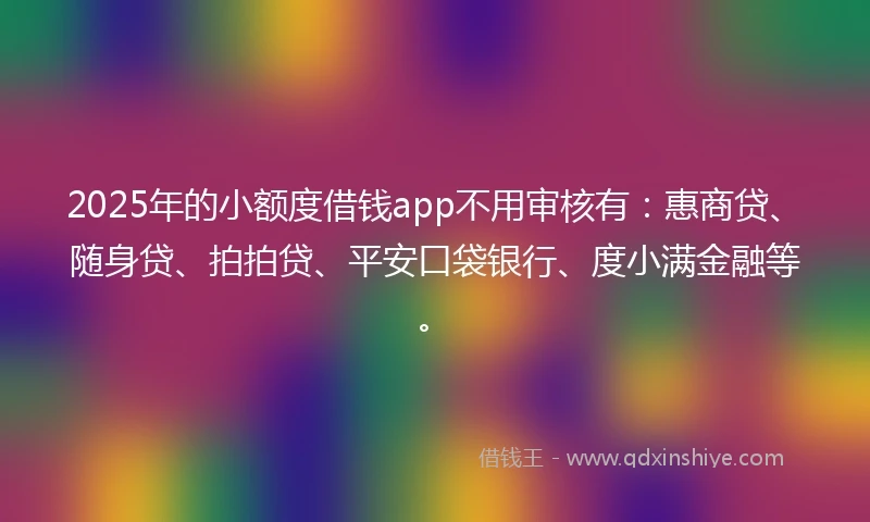 2025年的小额度借钱app不用审核有：惠商贷、随身贷、拍拍贷、平安口袋银行、度小满金融等。