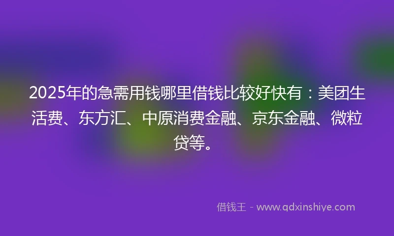 2025年的急需用钱哪里借钱比较好快有：美团生活费、东方汇、中原消费金融、京东金融、微粒贷等。