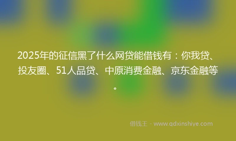 2025年的征信黑了什么网贷能借钱有：你我贷、投友圈、51人品贷、中原消费金融、京东金融等。