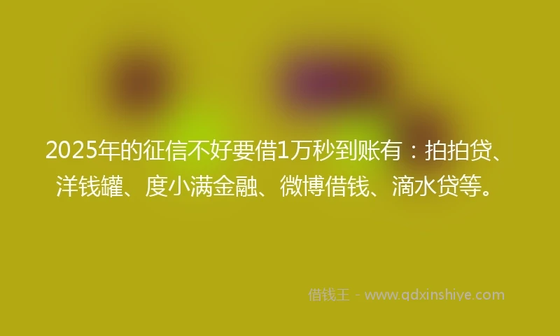 2025年的征信不好要借1万秒到账有：拍拍贷、洋钱罐、度小满金融、微博借钱、滴水贷等。