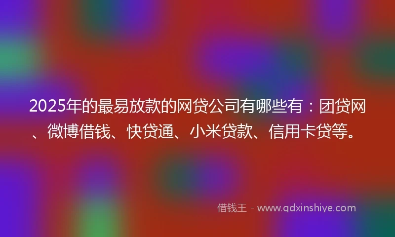 2025年的最易放款的网贷公司有哪些有：团贷网、微博借钱、快贷通、小米贷款、信用卡贷等。