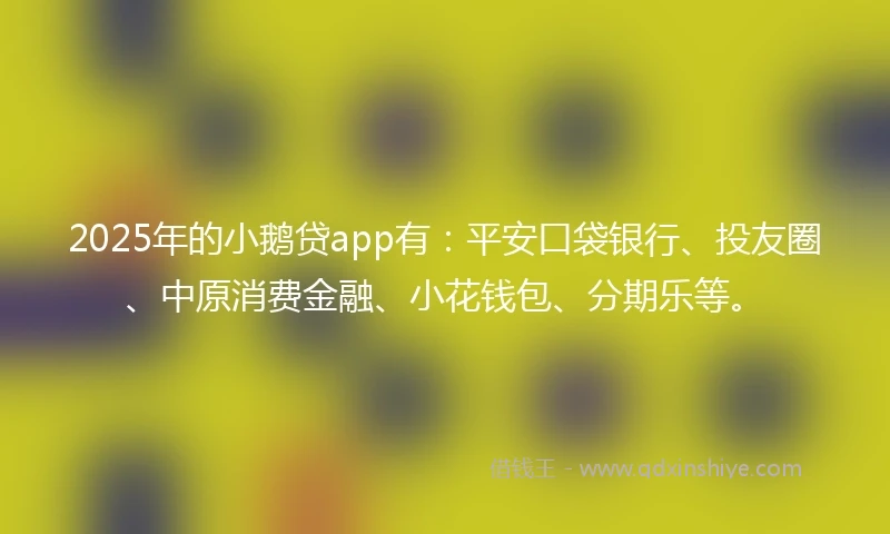 2025年的小鹅贷app有：平安口袋银行、投友圈、中原消费金融、小花钱包、分期乐等。