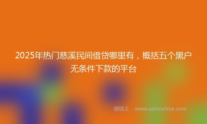 2025年热门慈溪民间借贷哪里有，概括五个黑户无条件下款的平台