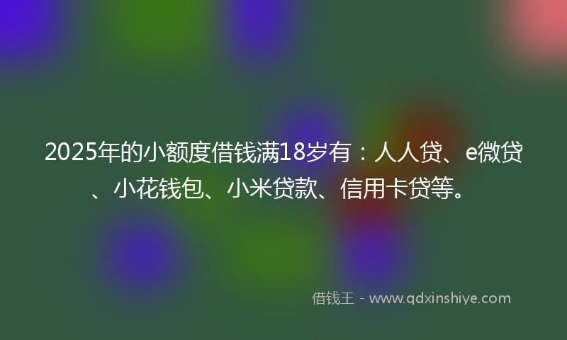 2025年的小额度借钱满18岁有：人人贷、e微贷、小花钱包、小米贷款、信用卡贷等。