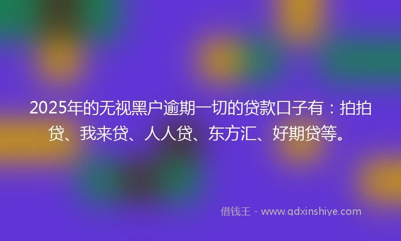 2025年的无视黑户逾期一切的贷款口子有：拍拍贷、我来贷、人人贷、东方汇、好期贷等。