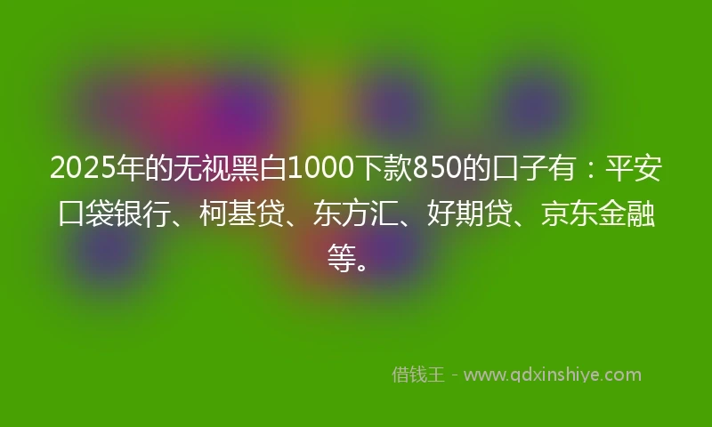 2025年的无视黑白1000下款850的口子有：平安口袋银行、柯基贷、东方汇、好期贷、京东金融等。
