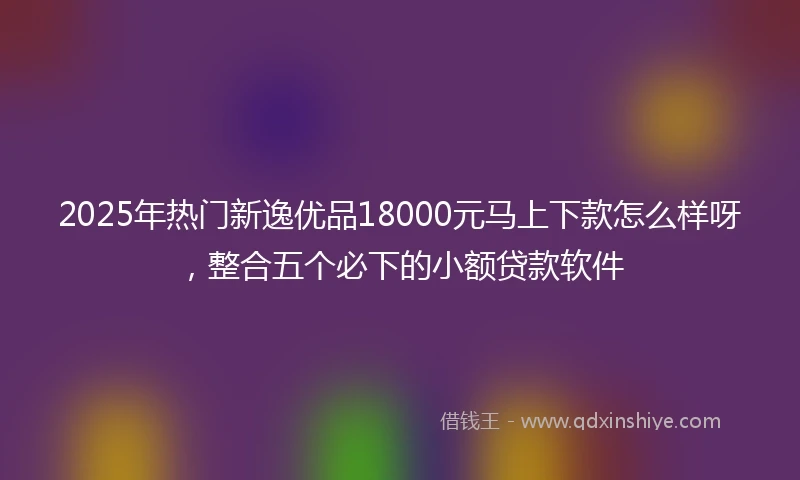 2025年热门新逸优品18000元马上下款怎么样呀，整合五个必下的小额贷款软件