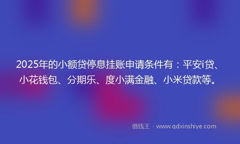 2025年的小额贷停息挂账申请条件有：平安i贷、小花钱包、分期乐、度小满金融、小米贷款等。