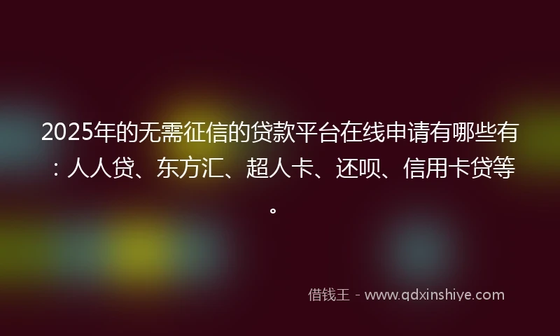 2025年的无需征信的贷款平台在线申请有哪些有：人人贷、东方汇、超人卡、还呗、信用卡贷等。