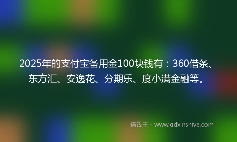 2025年的支付宝备用金100块钱有：360借条、东方汇、安逸花、分期乐、度小满金融等。