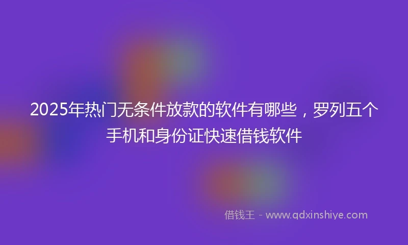 2025年热门无条件放款的软件有哪些，罗列五个手机和身份证快速借钱软件