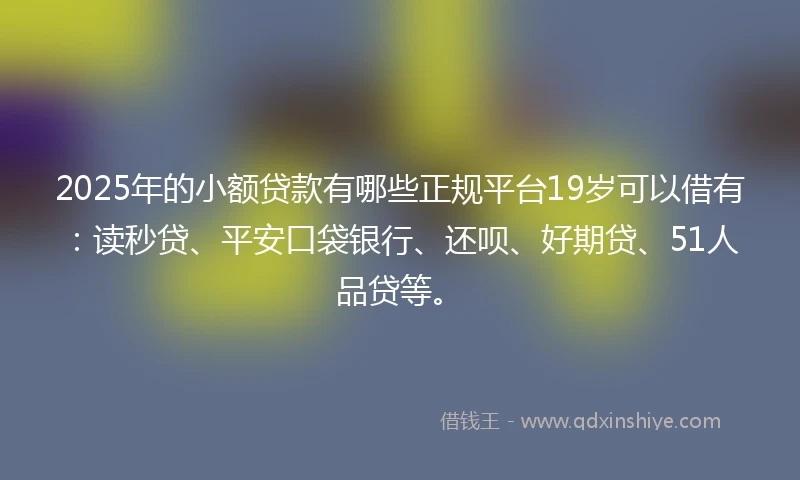 2025年的小额贷款有哪些正规平台19岁可以借有：读秒贷、平安口袋银行、还呗、好期贷、51人品贷等。