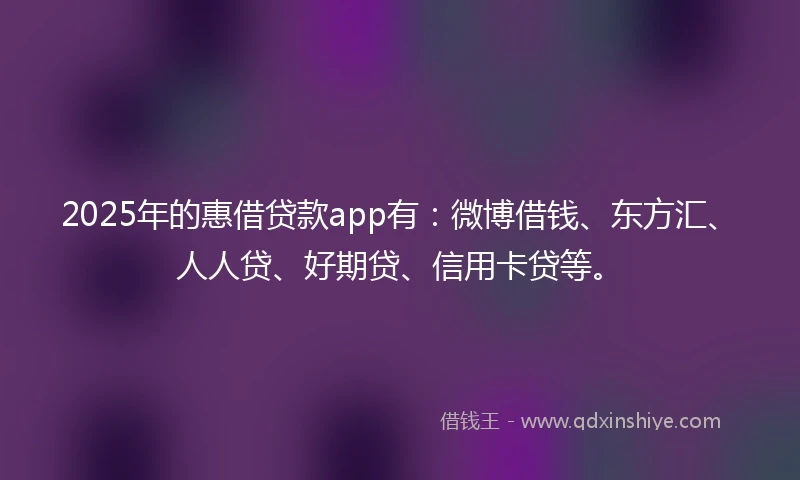 2025年的惠借贷款app有：微博借钱、东方汇、人人贷、好期贷、信用卡贷等。