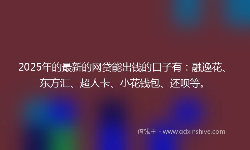 2025年的最新的网贷能出钱的口子有：融逸花、东方汇、超人卡、小花钱包、还呗等。