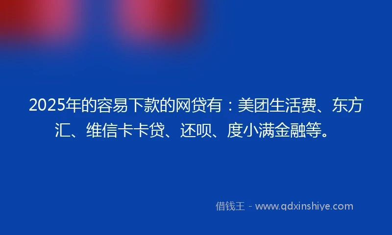 2025年的容易下款的网贷有：美团生活费、东方汇、维信卡卡贷、还呗、度小满金融等。