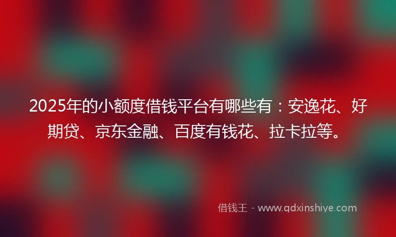 2025年的小额度借钱平台有哪些有：安逸花、好期贷、京东金融、百度有钱花、拉卡拉等。