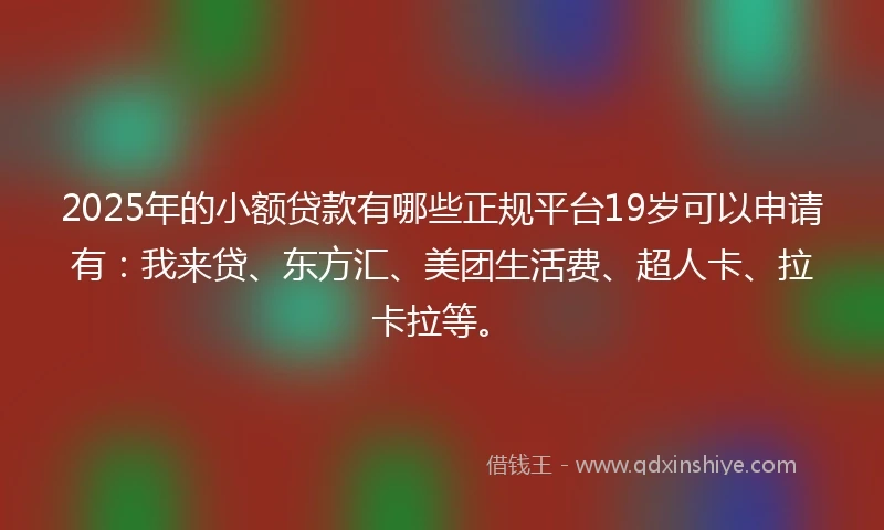 2025年的小额贷款有哪些正规平台19岁可以申请有：我来贷、东方汇、美团生活费、超人卡、拉卡拉等。
