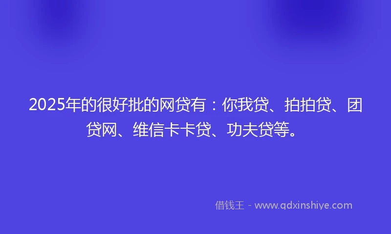 2025年的很好批的网贷有：你我贷、拍拍贷、团贷网、维信卡卡贷、功夫贷等。