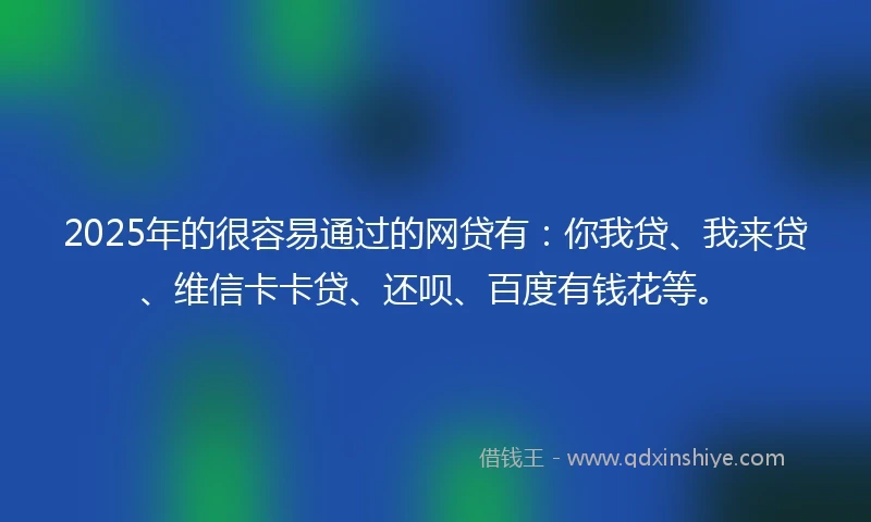2025年的很容易通过的网贷有：你我贷、我来贷、维信卡卡贷、还呗、百度有钱花等。