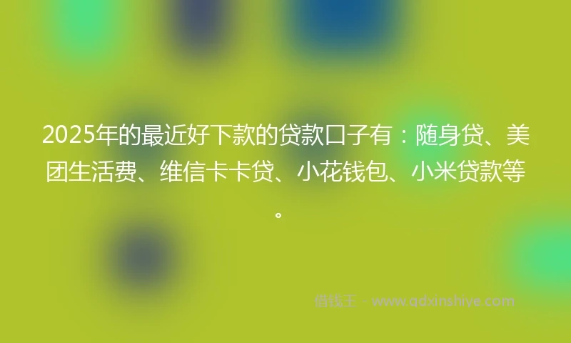 2025年的最近好下款的贷款口子有：随身贷、美团生活费、维信卡卡贷、小花钱包、小米贷款等。